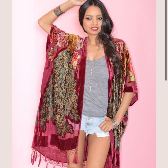 aris. a Other - Aris. A Peacock Hand Beaded Silk Fringe Kimono